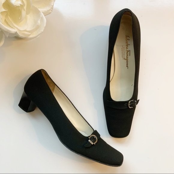 Salvatore Ferragamo | Black Square Toe Pumps 9.5 - Picture 1 of 8